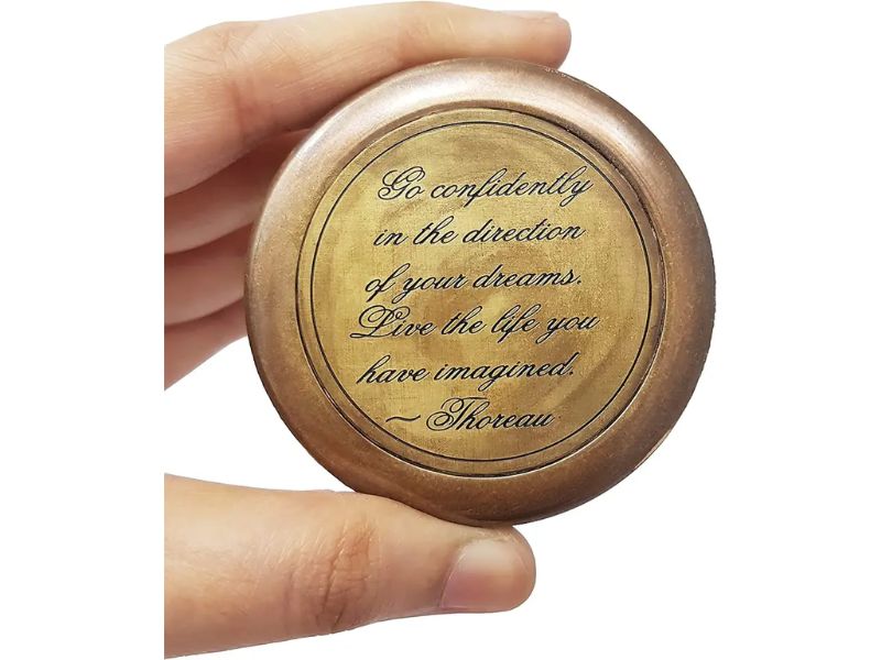 Go Confidently in the Direction of Your Dreams” Engraved Brass Compass with Leather Case – Inspirational Thoreau Quote Compass for Graduation, Retirement & Travel Gifts