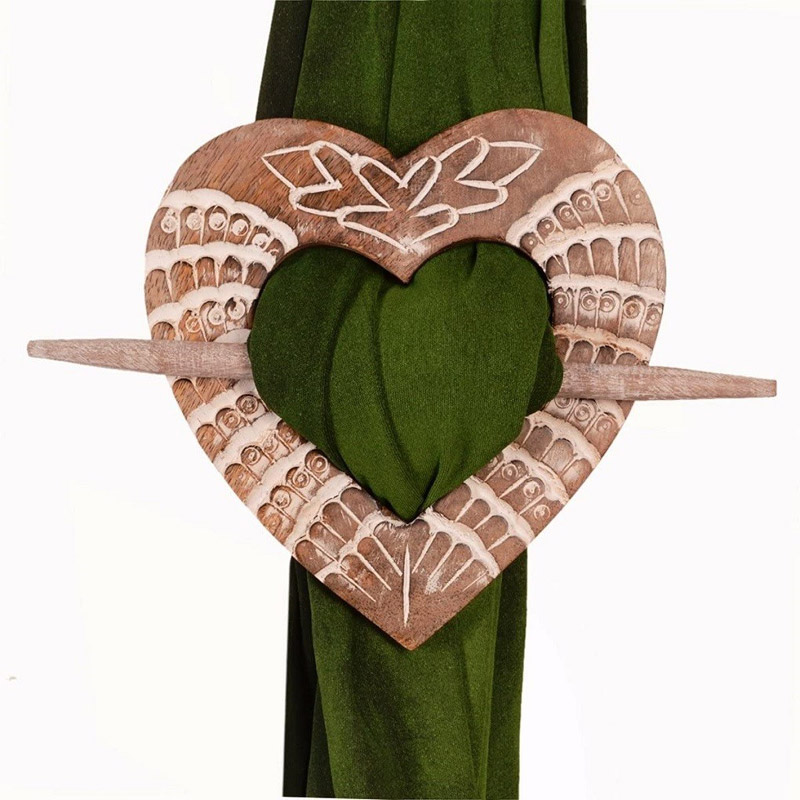 Wooden Curtain Holder Tie Back Drape Clips and Loving Heart Shape Wooden Tieback Set of 2