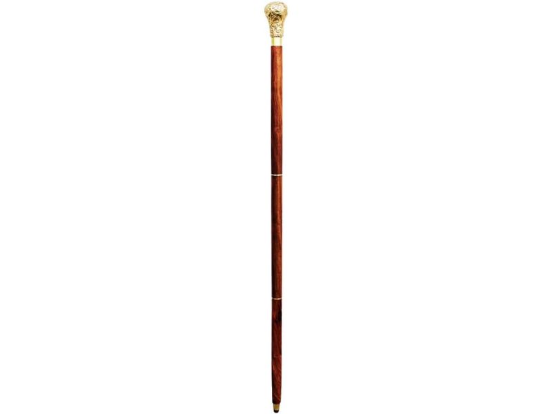 Brass Embossed Walking Cane – Floral Handle Wooden Stick for Men & Women, 37 Inch Foldable Brown Shaft, Vintage Style Decorative Walking Stick, Gift for Gentlemen, Seniors & Collectors
