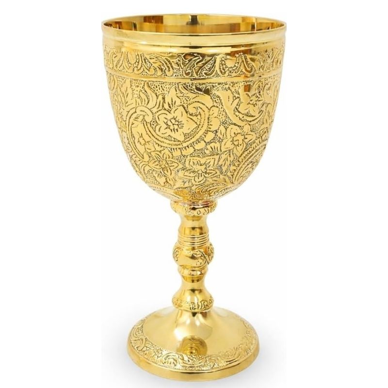Vintage Handcrafted Brass gold Chalice Goblet – Ornate Engraved Metal Wine Cup – Antique Decorative Drinkware – Royal Collectible Gift for Men & Home Décor