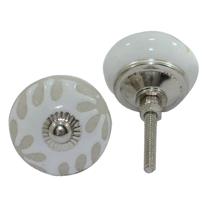 Premium Quality Assorted Ceramic Knobs- Mix Designed Ceramic Cupboard Cabinet Door Knobs Drawer Pulls & Chrome Hardware (12, White Beige)