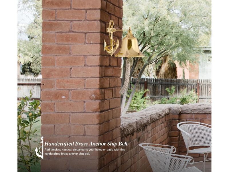 Polished Solid Brass Ship Bell with Rope Pull – Heavy Duty Wall Mount Nautical Bell for Indoor & Outdoor Use, Home Bar, Garden, Patio, Boat, or Marine Decor – Classic Brass Finish