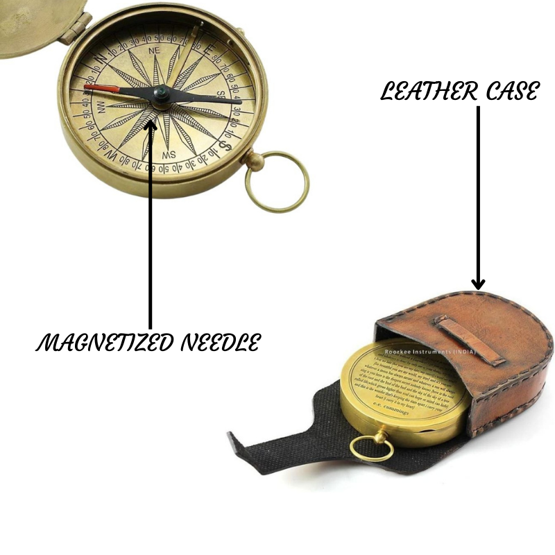 Antique Nautical Vintage Directional Magnetic Compass with Famous Scripture Quote Engraved Baptism Gifts with Leather Case