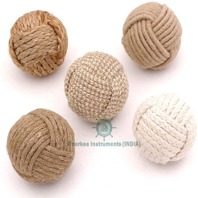 Roorkee Instruments 5pcs 2.5 Inch, Rustic Nautical Decorative Spherical Natural Jute Rope, Cotton Ball, Vase and Tray Bowl Filler, Home Tabletop Décor, Wedding and Party Display Props, Housewarming Gift