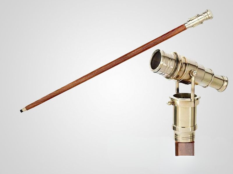 Brass Walking Stick Vintage Handle Victorian Telescope Head Foldable Steampunk Accessories Wooden Walking Stick Cane for Men and Women