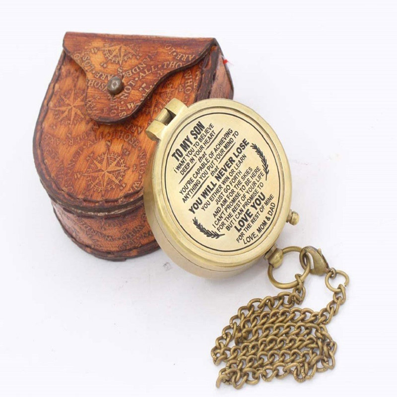 Antique Nautical Vintage Directional Magnetic Compass with Famous Scripture Quote Engraved Baptism Gifts with Leather Case for Loved Ones, Son, Father, Love, Partner, Spouse, Fiancé.