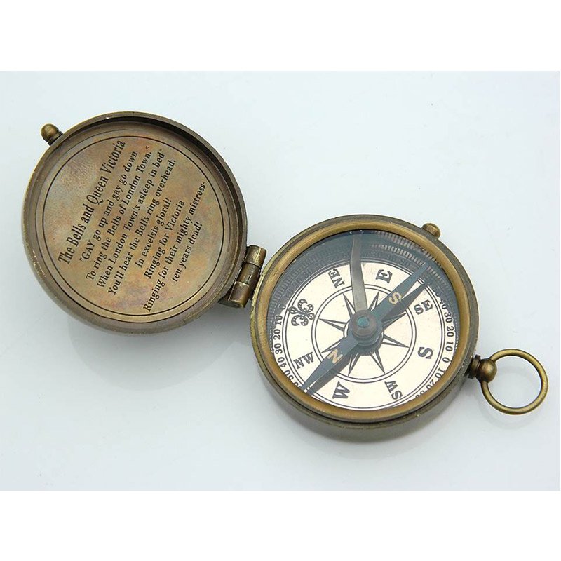 Antique Nautical Vintage Directional Magnetic Brass Compass with Engraved Victorian Pocket Compass Baptism Gifts with Leather Case