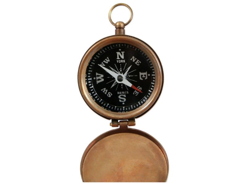 Antique Brass Pocket Compass with Hinged Lid – Vintage Bronze Finish Navigation Compass for Hiking, Camping, Outdoor Adventure & Gifts