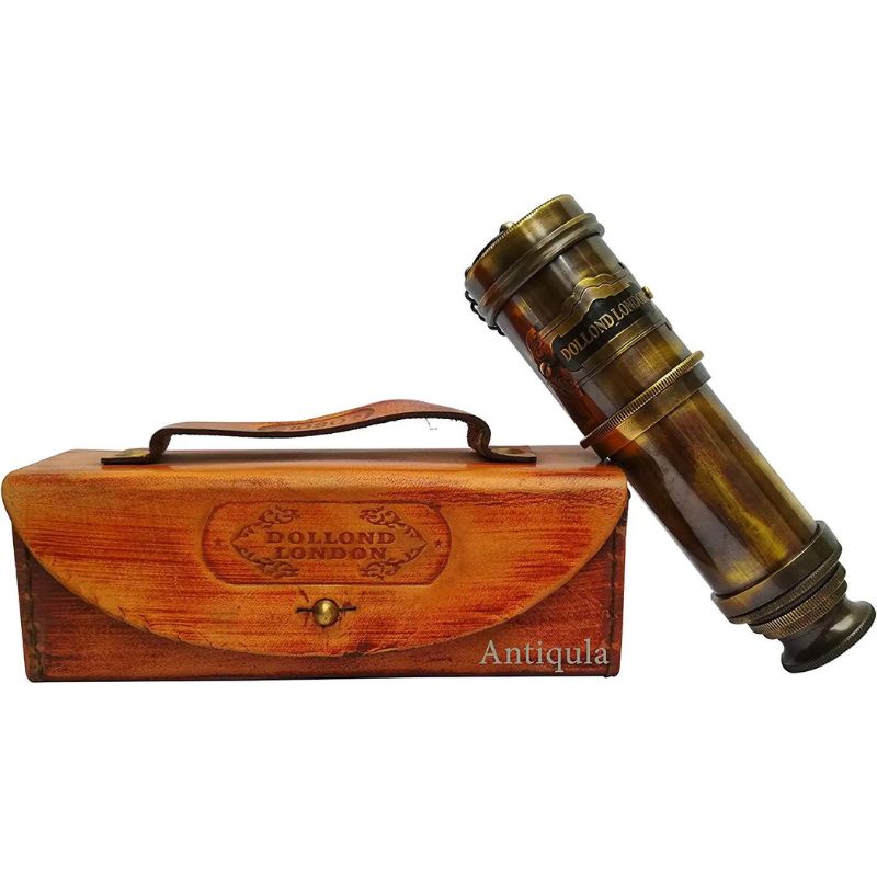 15 inch Brass Maritime 15x Vintage Pirate Spyglass 1920 Dollond London Telescope Functional Brass Pirate Telescope with Leather Case Wonderful Gift for Nautical Decor Lovers 