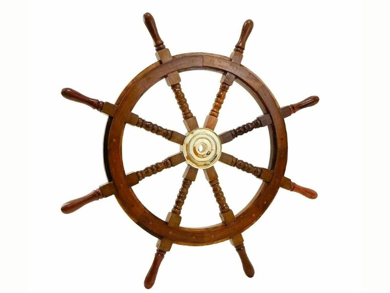 36" Wooden Ship Steering Wheel | Large Nautical Captain’s Wheel | Pirate Ship Decor | Rustic Coastal Wall Hanging | Handmade Boat Helm | Maritime Beach House Wall Art | Ocean Lover Gift