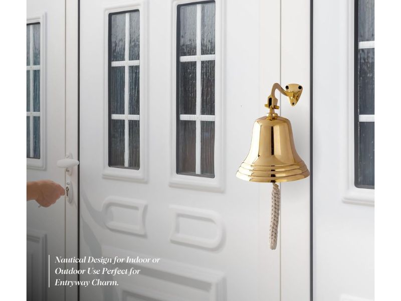 Brass Ship Bell with Rope Pull – 7 Inch Wall Mount Heavy-Duty Polished Brass Nautical Bell | Loud Marine Doorbell for Boat, Bar, Patio, Garden, Home Decor | Indoor Outdoor Vintage Wall Accent