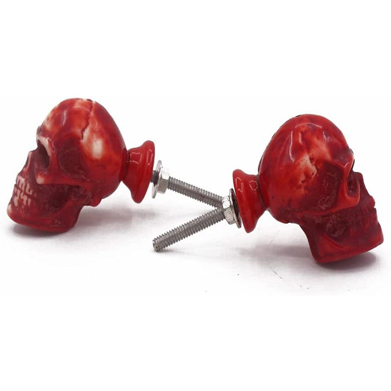 RII Skull Decorative Resin Dresser Knob for Furniture, Chest of Drawers, Cupboard, Nursery Drawer and Cabinet Pull (Pack of 2, Red)