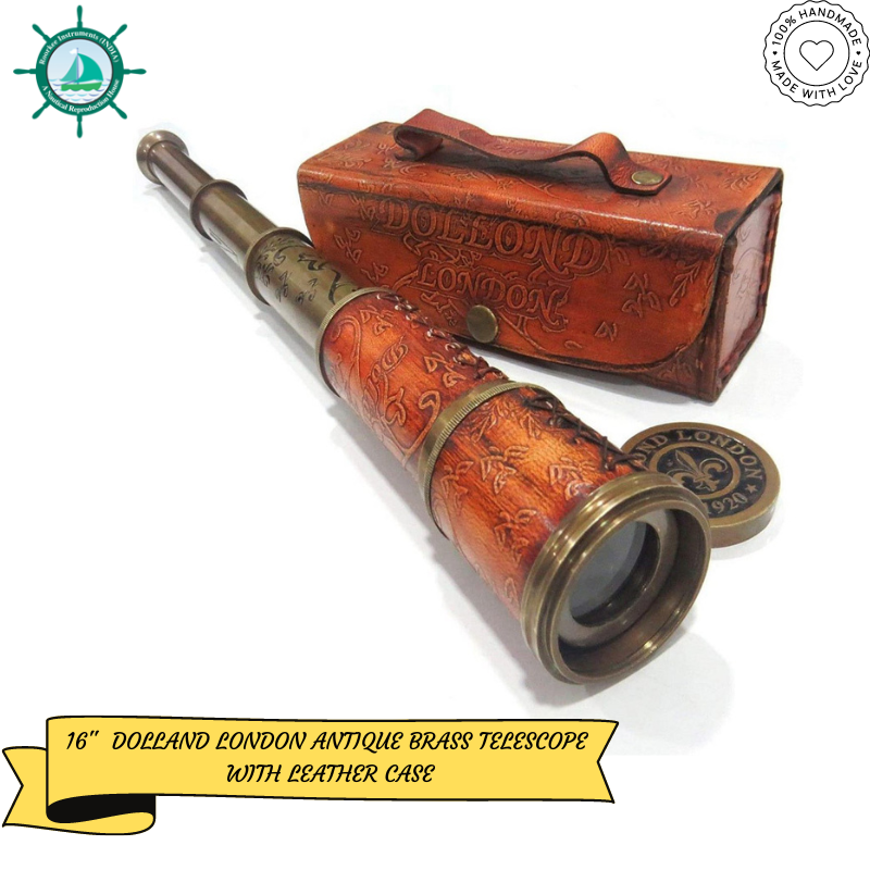 Brass Nautical Antique Working Telescope/Spyglass Replica in Leather Box, with Glass Optics, Extendable to 16 inches, Made of Pure Brass, Decorative Kids Scope