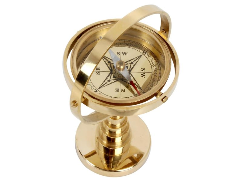 Brass Gimbals Nautical Compass with Rotating Axis and Stand | Fully Functional Maritime Directional Compass | Brass Finish Decorative Compass Gift for Sailors, Captains, Office & Home Decor