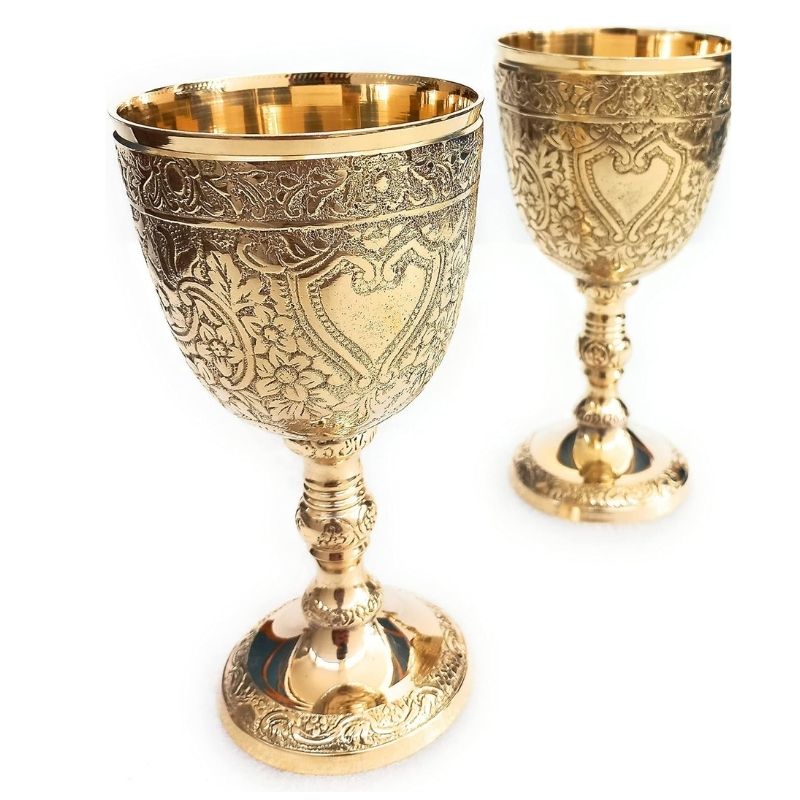6x Vintage Chalice Goblet | Royal Brass Wine Cups of King Arthur - Renaissance Medieval Goblet Gifts for Communion Cups, Christmas Pack of 6 wine cups Games of Throne