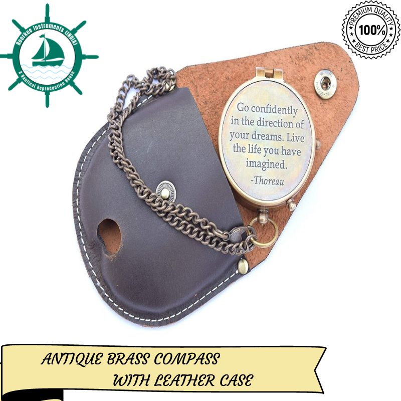 Quote Go Confidently in The Direction of Your Dreams Engraved Compass with Leather Case, Graduation Gifts, Confirmation Gifts, Christmas Gifts