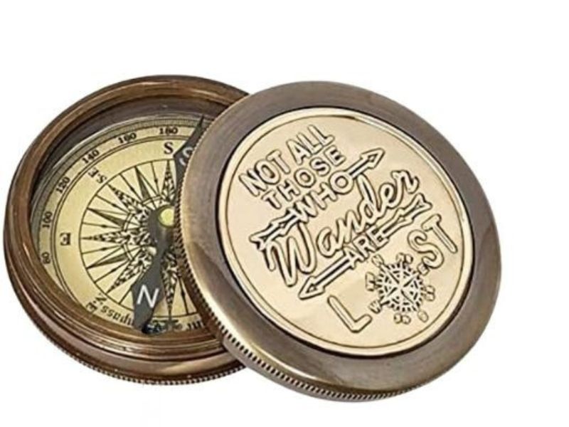Vintage Brass Compass Engraved 'Not All Those Who Wander Are Lost' with Handmade Leather Case – Inspirational Gift for Travelers, Adventure Lovers & Graduates