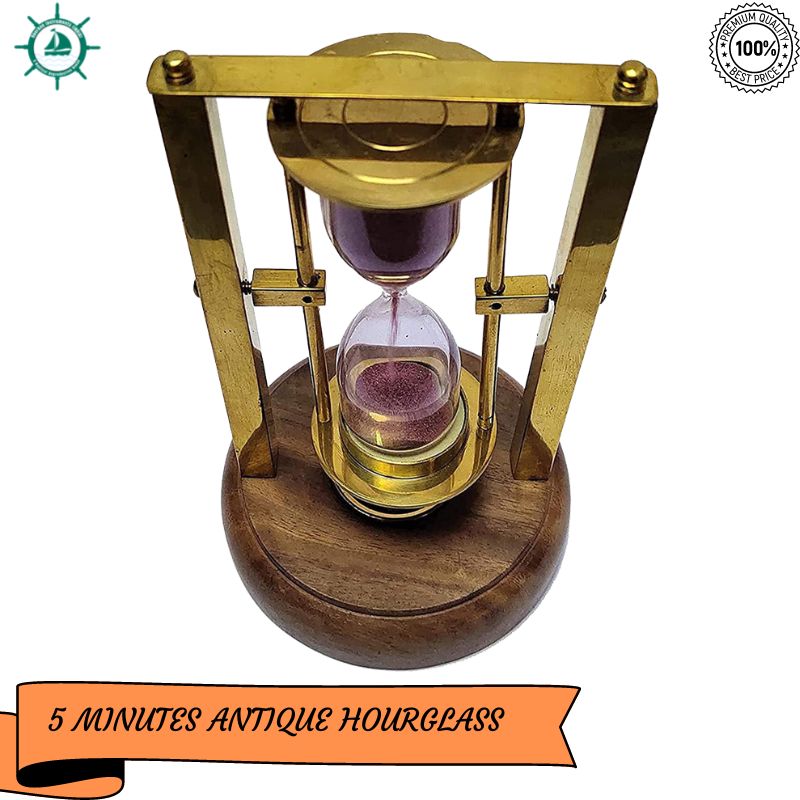 Vintage Brass Sand Timer Hourglass with Maritime Brass Compass for Home Office Decor, Decorative Item Table Decorate Decorative Wooden Sandglass