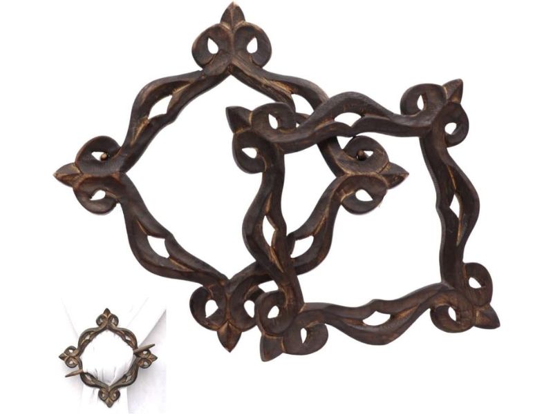 Beautiful Wooden Curtain Tiebacks | Handmade Antique Rustic Curtain Hooks | Decorative Window Drapery Holdbacks | Vintage Home Décor Accessories | Modern Boho Curtain Tie for Living Room