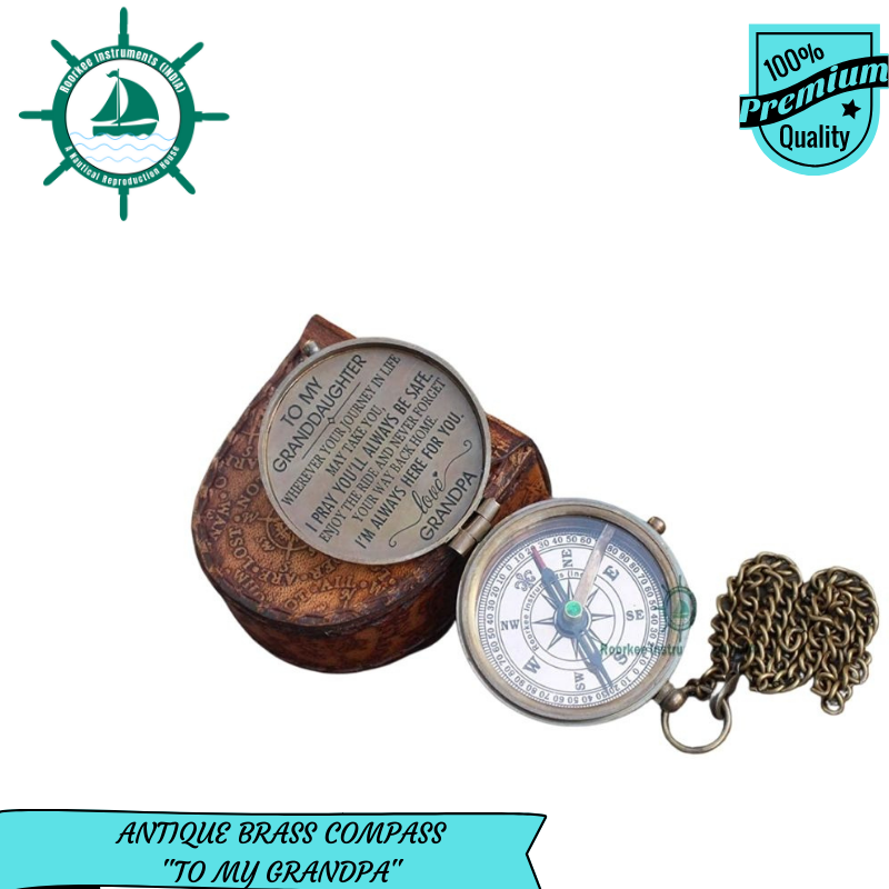 Inspirational Gift to Granddaughter Pocket Brass Compass, Handmade Compass for Camping, Hiking, Gifting Compass for Wedding, Birthday, Graduation Day Gifts with Leather Storage case.