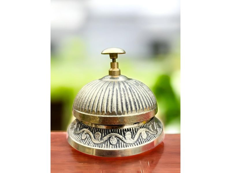 Vintage Solid Brass Victorian Style Service Desk Bell – Classic Handcrafted Call Bell for Hotel Reception, Home Office, Restaurant & Counter Décor | Unique Antique Table Gift