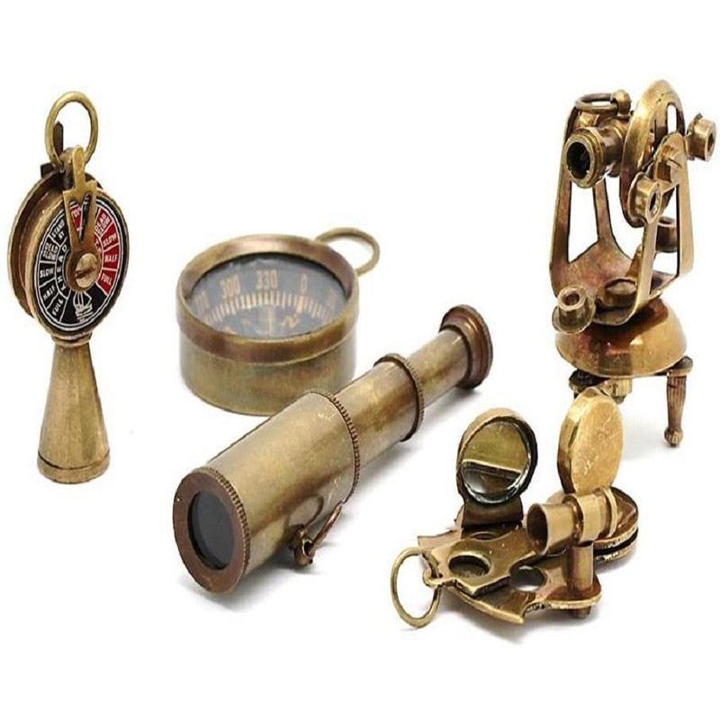 Captain’s Nautical Gift Set, Miniature Telescope, Theodolite, Telegraph, Sextant, Compass, Accessorize a Steampunk Outfit, for Kids, Travellers, Adventure Enthusiasts, Collectible Decor