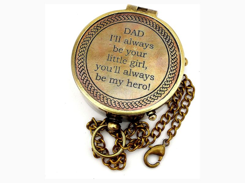 Dad I'll Always Be Your Little Girl Compass, Premium Handcrafted Brass Engraved Compass with Leather Case, Sentimental Gift for Father Dad from Daughter, Hero Quote Keepsake, Vintage Compass Gift