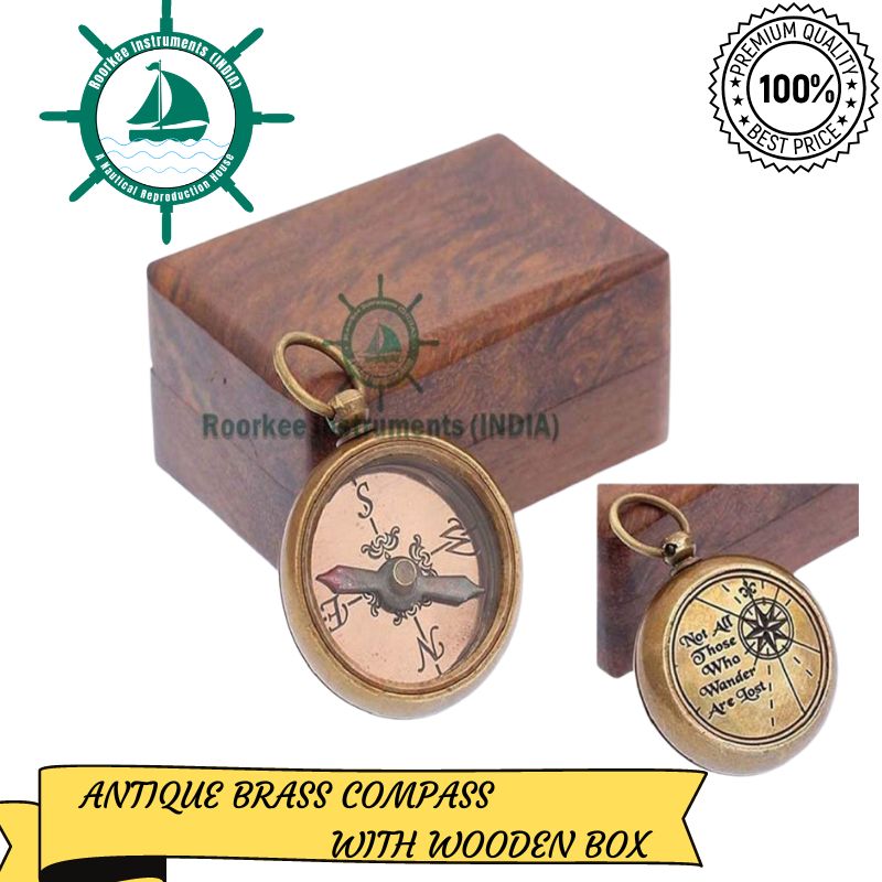 Necklace Compass Not All Those Who Wander are Lost with Wooden Box/Working Compass Handmade