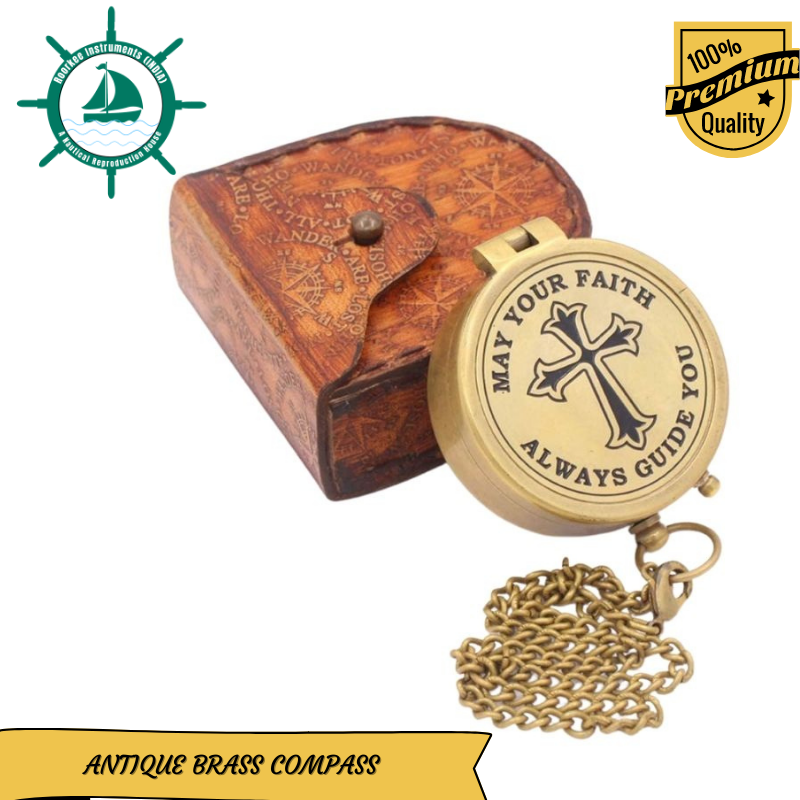 Nautical Engraved Brass Compass with Leather Case Confirmation Gift Ideas, Baptism Gifts