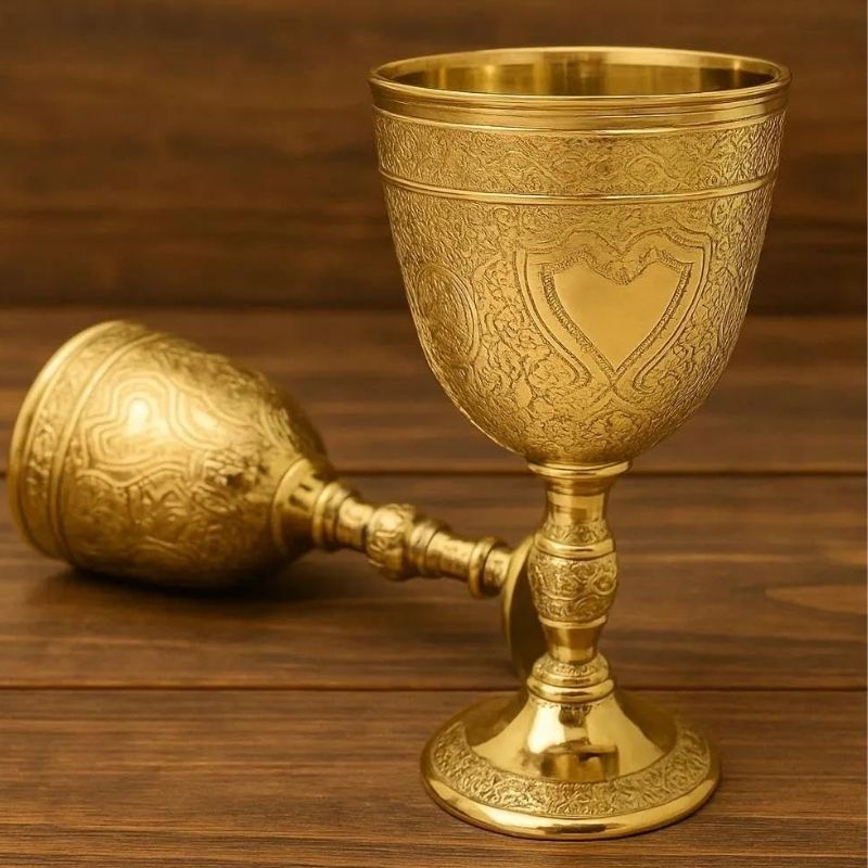 Vintage Handcrafted Brass gold Chalice Goblet – Ornate Engraved Metal Wine Cup – Antique Decorative Drinkware – Royal Collectible Gift for Men & Home Décor