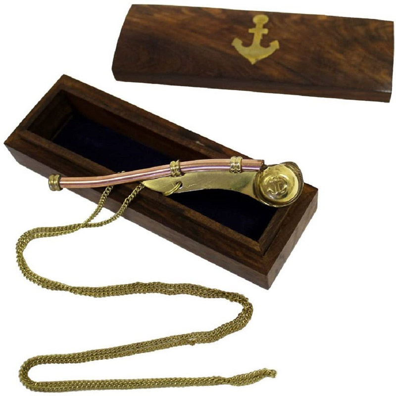 Boatswains Whistle or Bosun Pipe with wooden case: Nautical Collection