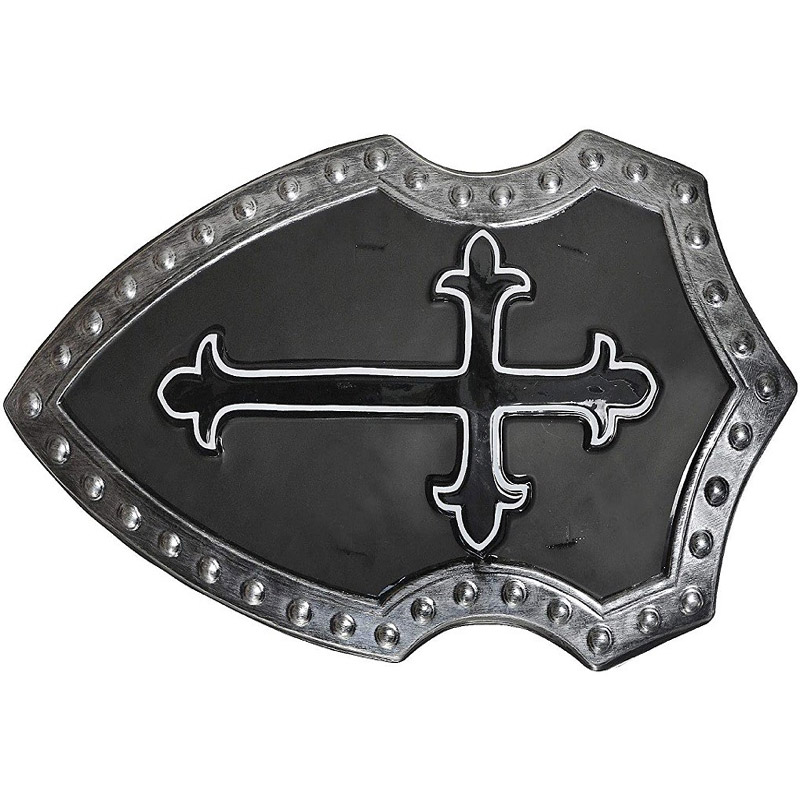 Suit Yourself Black Cross Medieval Shield, Matte Black with a Gothic Cross Symbol, Measures 15 Inches by 27 Inches