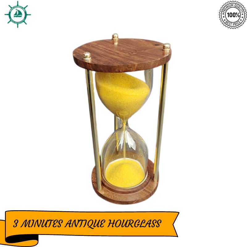 Brass Sand Timer Hour Glass Sandglass  Sand Clock 3 Minute 4 inches Wood and Brass Sand timer