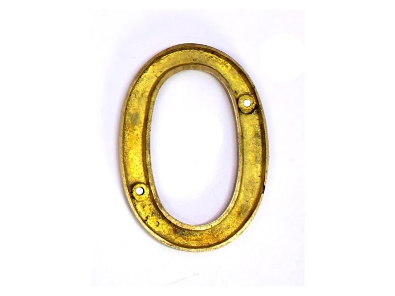 4" Brass House Hotel Door Number Plaque Numeric Digit (0 Zero) | Solid Cast Brass Address Sign | Vintage Wall Plate Decor