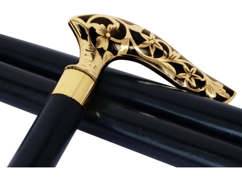 Brass Walking Solid Vintage Designer Victorian Simple Wooden Cane Antique Style Folding Walking Stick 36" Inches with Brass Handle for Men and Women