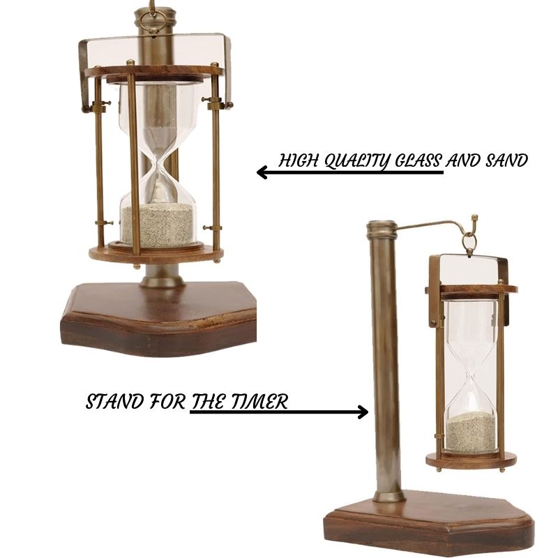 Vintage Wood Hourglass 5 Minute Hanging Sand Timer with Wooden Stand Nautical Sandtimer Sandglass Desktop Decorative Accessories Table Clock