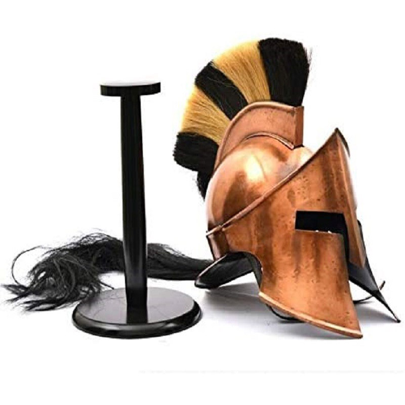  Great King Leonidas Spartan Helmet 300 Movie Fully Functional Medieval Wearable Copper Antique Helmet With Two Color Plume Wooden Stand