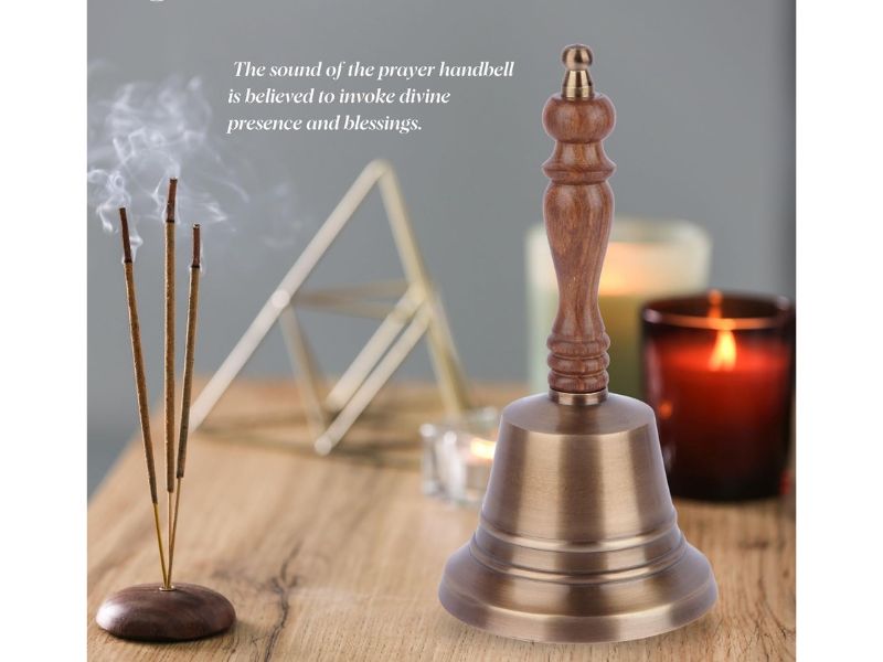 Premium Solid Brass Service Bell Handheld Loud Call Bell with Wooden Handle for Church Restaurant Hotel Reception Office Event Holiday Use Brass Finish