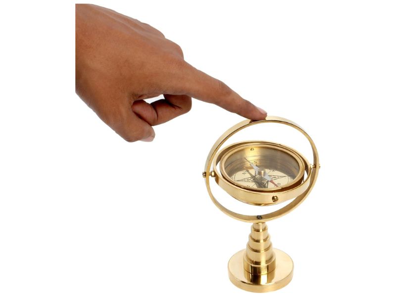 Brass Gimbals Nautical Compass with Rotating Axis and Stand | Fully Functional Maritime Directional Compass | Brass Finish Decorative Compass Gift for Sailors, Captains, Office & Home Decor
