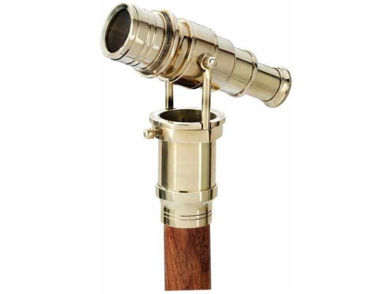 Brass Walking Stick Vintage Handle Victorian Telescope Head Foldable Steampunk Accessories Wooden Walking Stick Cane for Men and Women