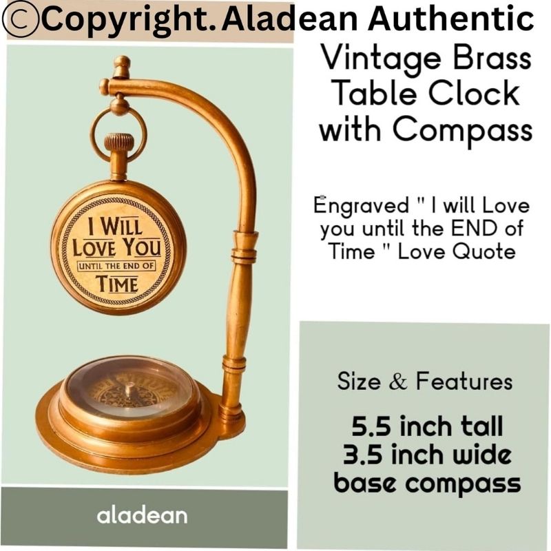 Decorative TableClock Compass | Desk Sundial - Shelf Decor Timeless Vintage Table (Love You)