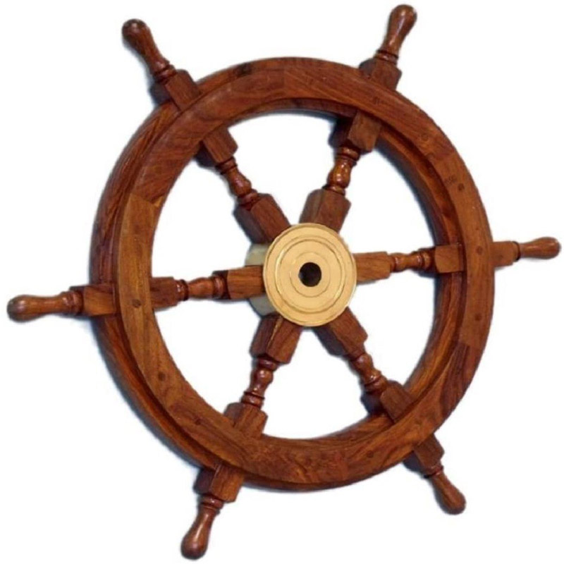 Deluxe Class Wood and Brass Decorative Ship Wheel 18 inches - Nautical Home Decoration Gifts