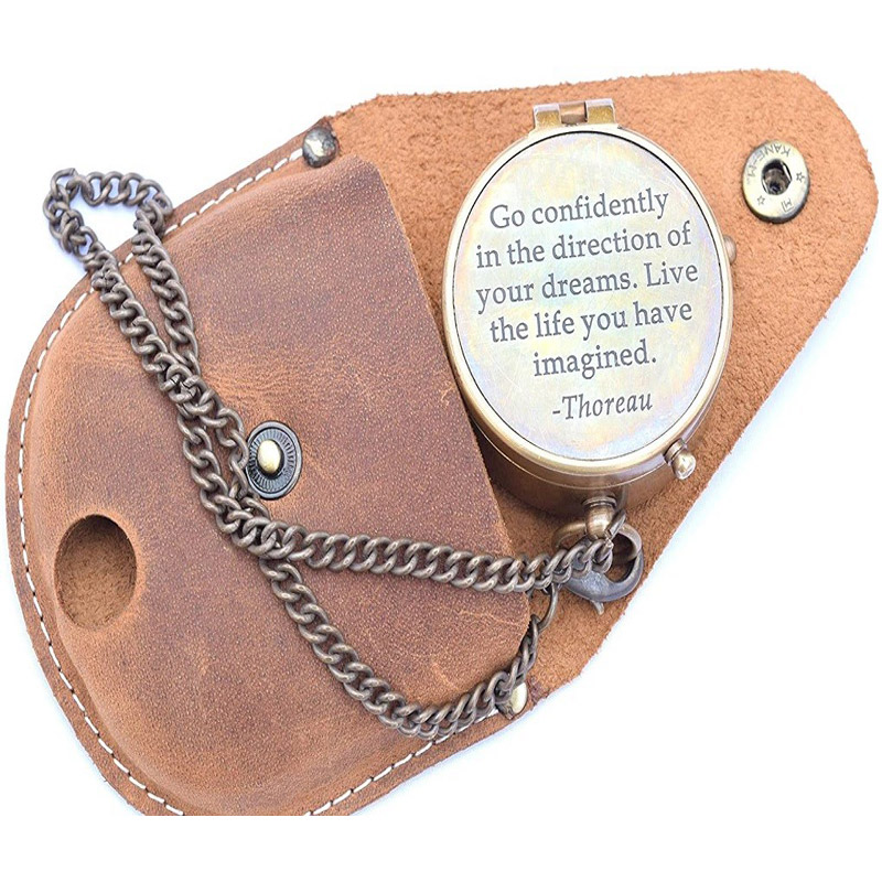  Go Confidently Quote Engraved Brass Compass with Stamped Leather case, Graduation Day Gifts, Boys Gifts, Compass Gifts