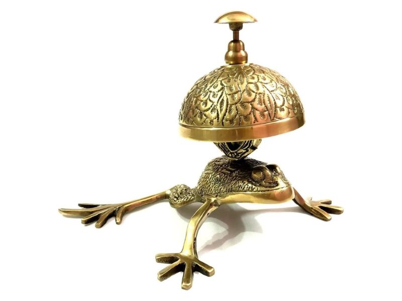 Antique Brass Frog Style Desk Bell | Vintage Hotel Counter Call Bell | Nautical Reception Service Bell | Loud Ringing Bell for Home, Office, Hospital, Restaurant & Hotel Decor