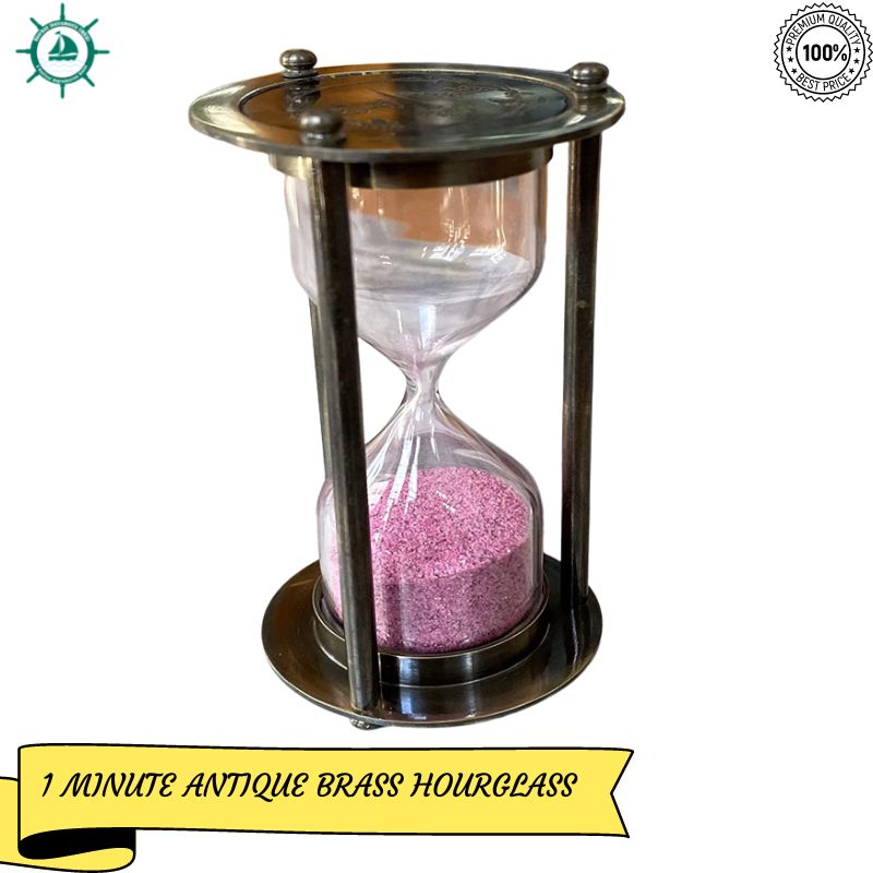 Antique Brass 3 inches Sand Timer Hour Glass Pink Sand (1 Minutes) Sand Timer Office decor