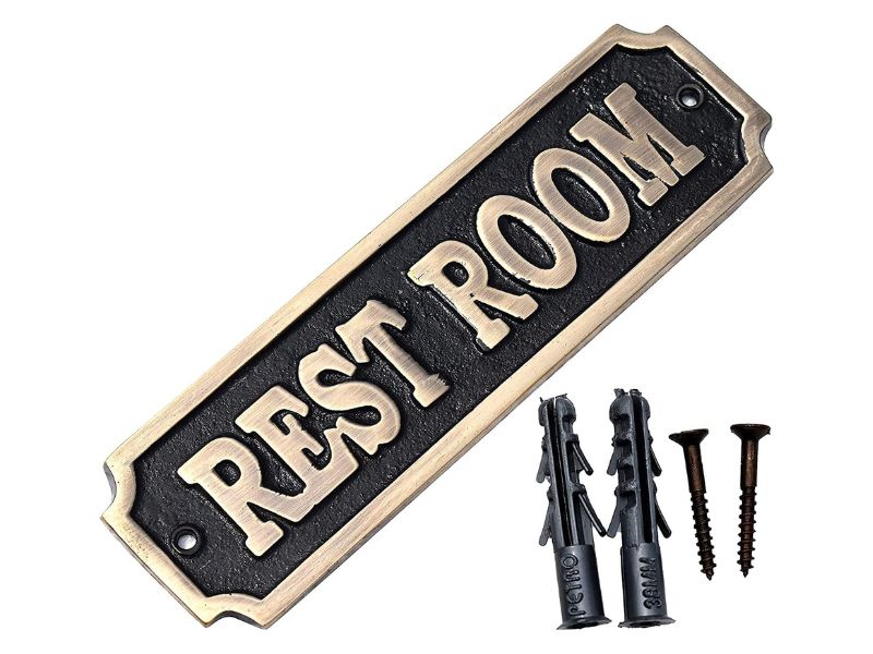 Brass ''Rest Room'' Sign – Solid Cast Brass Wall Plaque | Vintage Rest Room Door Sign | Handmade Bathroom Decor Plate | Polished Finish | Classic Home, Office, Café, Bar, Restaurant Accessory