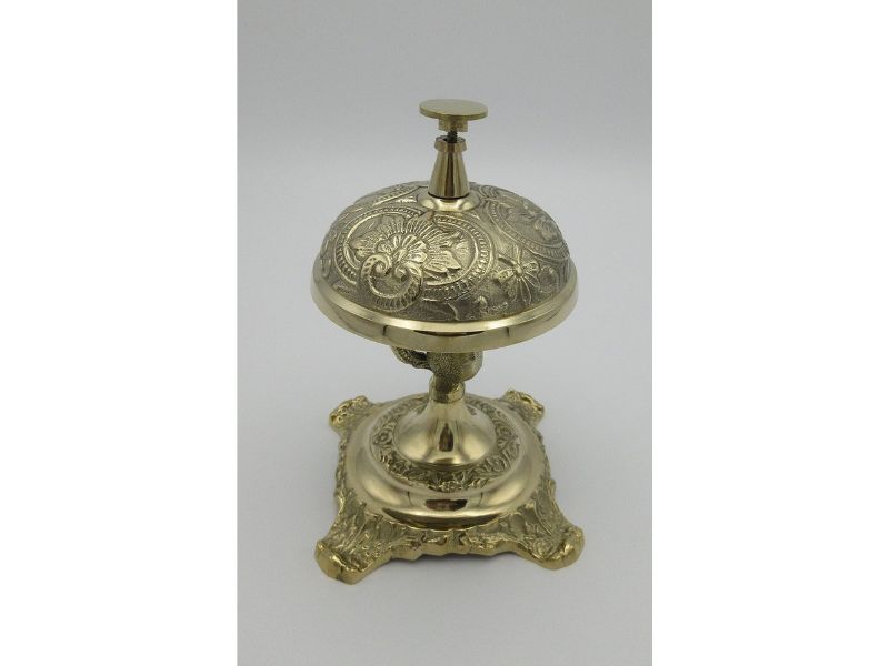 Solid Brass Victorian Style Desk Call Bell – Antique Ornate Counter Service Bell for Hotel, Reception, Office, Restaurant, or Spa | Handcrafted Vintage Engraved Design, Loud Clear Ring