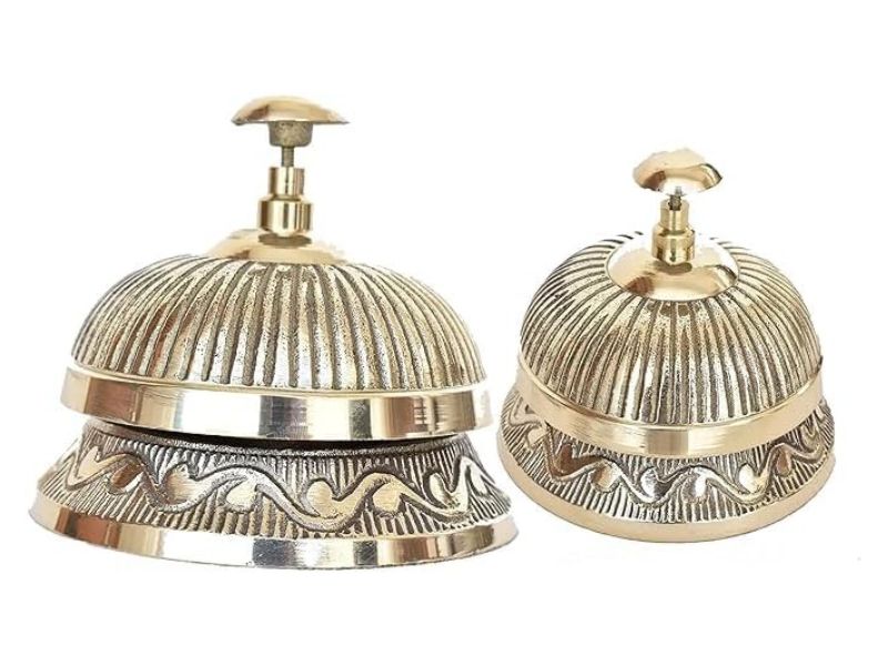 Vintage Solid Brass Victorian Style Service Desk Bell – Classic Handcrafted Call Bell for Hotel Reception, Home Office, Restaurant & Counter Décor | Unique Antique Table Gift