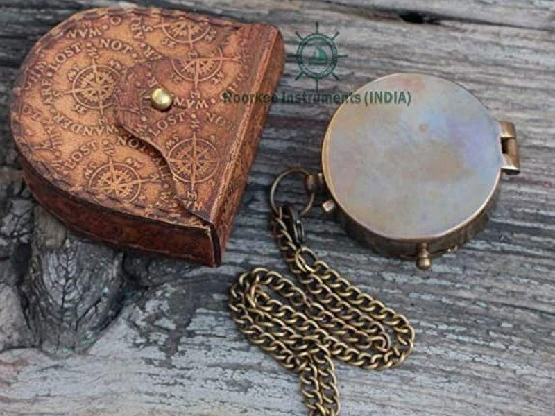 To My Grandson Compass – Solid Brass Engraved Compass with Leather Case, Inspirational Quote “Enjoy The Ride” Gift from Grandpa, Vintage Pocket Compass Keepsake for Graduation, Birthday, Christmas