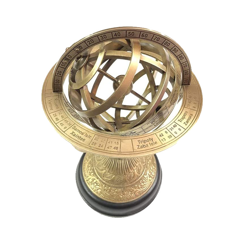 Nautical Brass Engraved Armillary Sphere Globe on Black Wooden Base Home and Office Decor